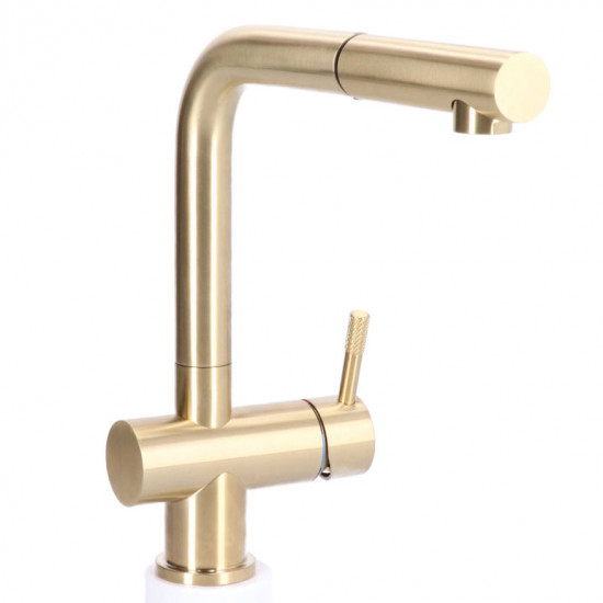 Keukenkraan Gold massief RVS met uitloop inclusief 3M Waterfilter