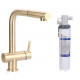 Keukenkraan Gold massief RVS met uitloop inclusief 3M Waterfilter