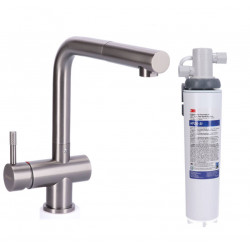 Keukenkraan Gun Metal massief RVS met uitloop inclusief 3M Waterfilter